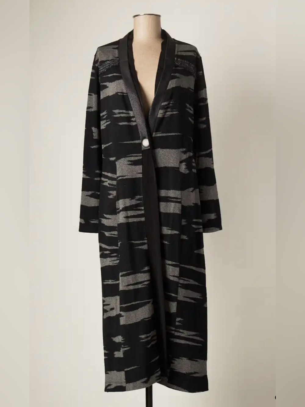 Duster Coat Jacket Wome Black Gray L Caty Lesca Paris Knit Lightweight Cardigan